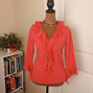 Vintage Pink Y2K Ruffle Top Whimsygoth Fairycore Coral Lettuce Edge Blouse